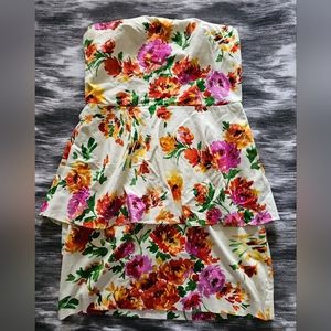 Betsy Johnson floral strapless mini dress, zipper back, size 14